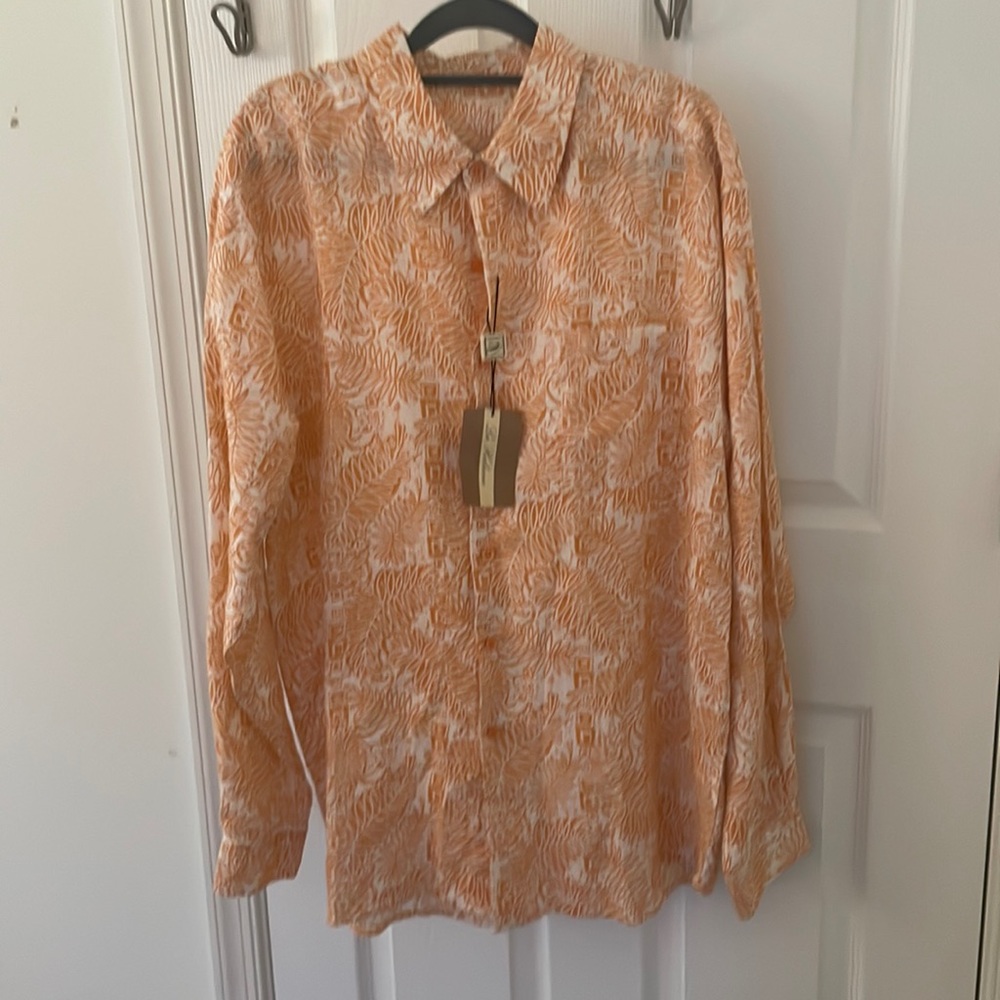 Men’s linen long sleeve shirt La Habana Miami sz L button up w/pocket untucked